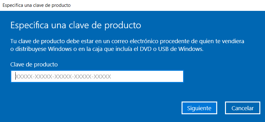 Donde introducir la licencia de actualización y de activación.